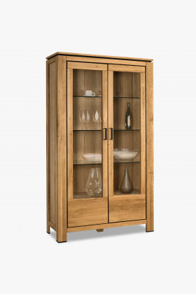 Holzvitrine Eiche mit 2 Glastüren und 3 Glasböden