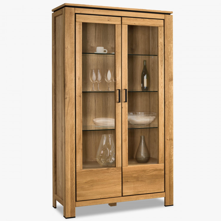 Dřevěná dvoudveřová vitrina se sklem , Kredence a príborníky- 1