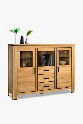 Buffetschrank Eiche New Line II mit Schubladen und Glasfront