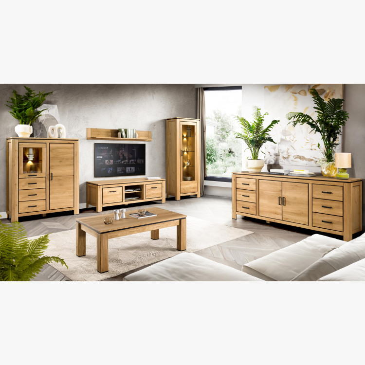 Dubová dlhá televizní komoda s černými úchyty , TV stolky, Tv Komody- 9