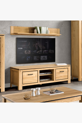 Dubová dlhá televizní komoda s černými úchyty , TV stolky, Tv Komody- 1 2