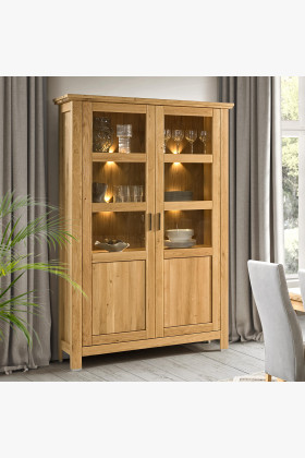 Massive Eiche Vitrine Typ 12 in rustikalem Design, naturfarben, groß