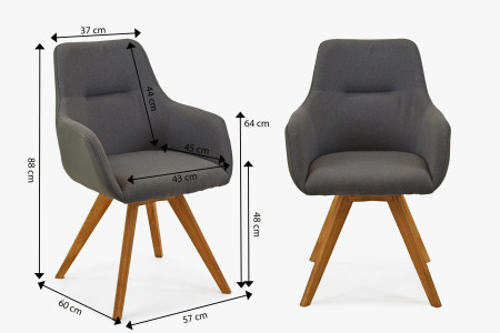 Otočné křeslo s dřevěnýma nohama, antracit , Jídelní židle- 8