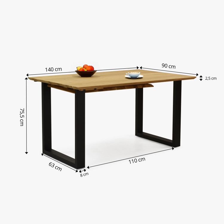 Stůl z masivu dub a rozkladem 140 (+50 cm) x 90 cm , Jídelní stoly- 16