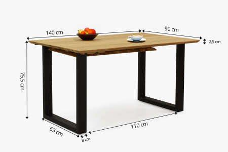 Stůl z masivu dub a rozkladem 140 (+50 cm) x 90 cm , Jídelní stoly- 16