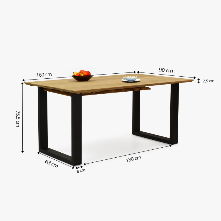 Stůl z masivu dub a rozkladem 160 (+50 cm) x 90 cm , Jídelní stoly- 18
