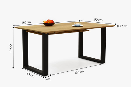Stůl z masivu dub a rozkladem 160 (+50 cm) x 90 cm , Jídelní stoly- 18