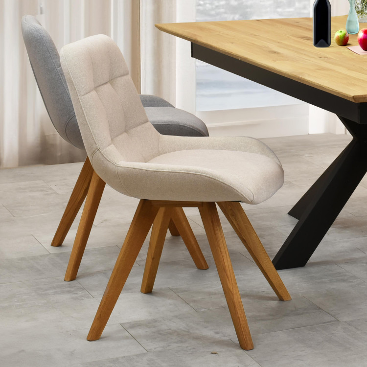 Esszimmerstuhl Natur-Eiche mit hellem Polster und Steppung