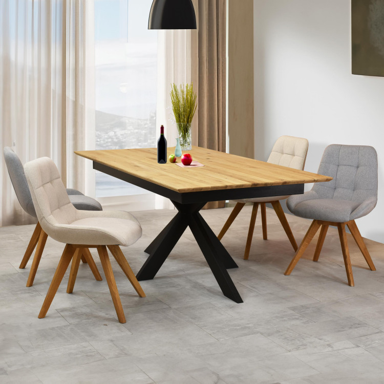 Esszimmerstuhl Natur-Eiche mit hellem Polster und Steppung