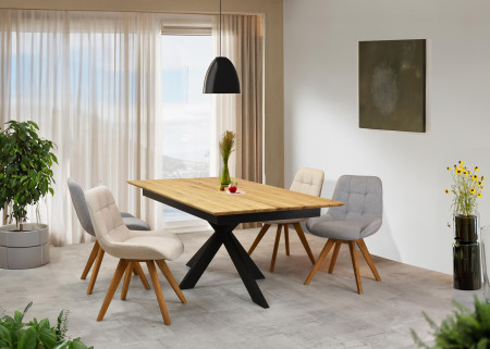 Esszimmerstuhl Natur-Eiche mit hellem Polster und Steppung