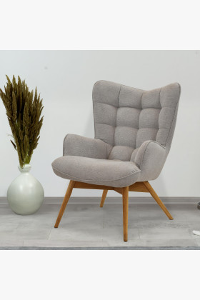 Moderner grauer Polstersessel mit Eichenholzbeinen Wohnzimmer 2