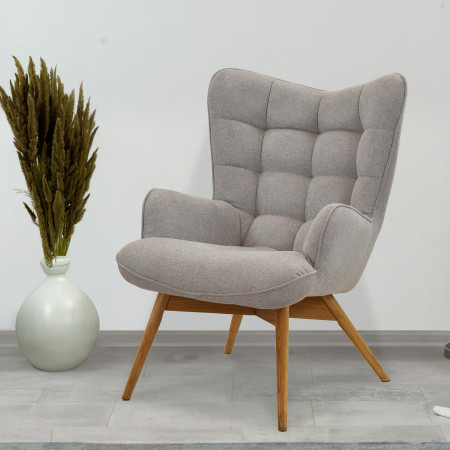 Moderner grauer Polstersessel mit Eichenholzbeinen Wohnzimmer