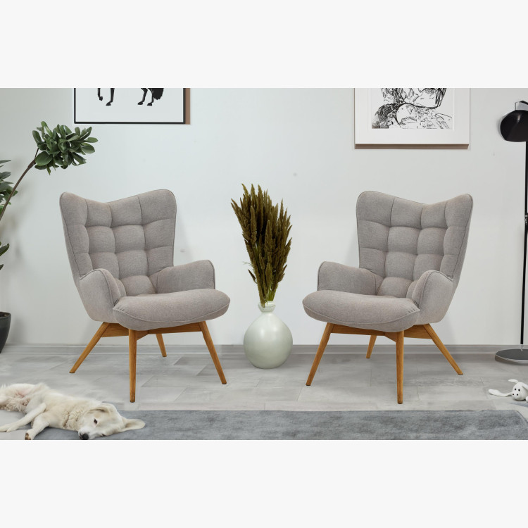 Moderner grauer Polstersessel mit Eichenholzbeinen Wohnzimmer