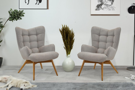 Moderner grauer Polstersessel mit Eichenholzbeinen Wohnzimmer