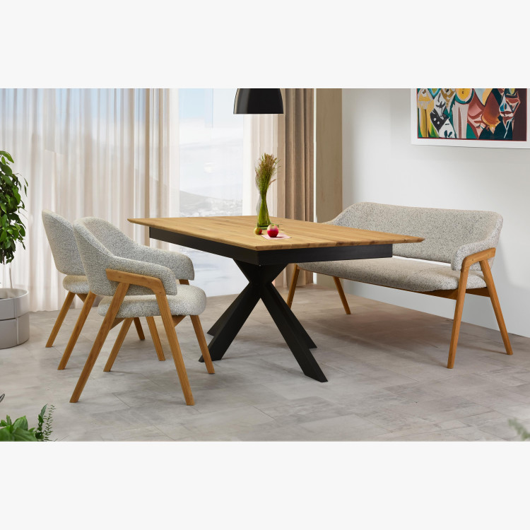 Esszimmerbank grau Stoff mit Eichenbeinen natur 2024