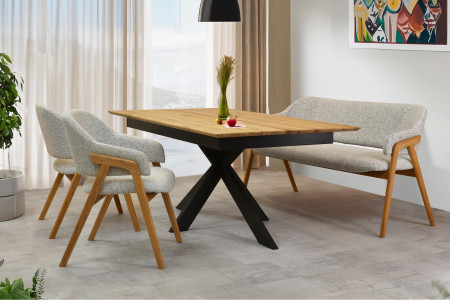 Esszimmerbank grau Stoff mit Eichenbeinen natur 2024