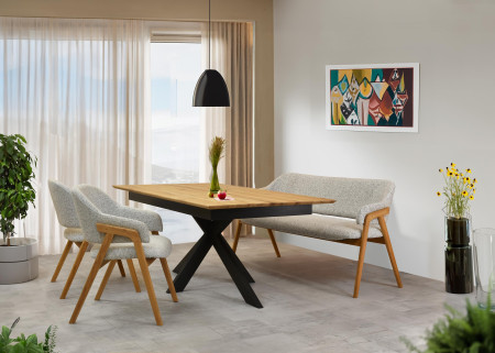 Esszimmerbank grau Stoff mit Eichenbeinen natur 2024