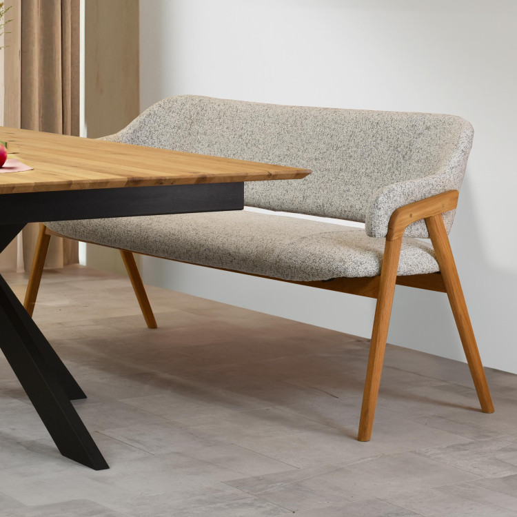 Esszimmerbank grau Stoff mit Eichenbeinen natur 2024