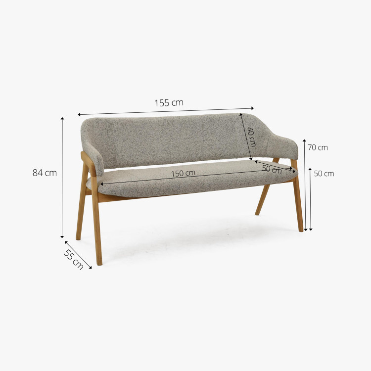 Esszimmerbank grau Stoff mit Eichenbeinen natur 2024