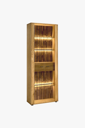 Zweiflügelige Vitrine Eichenholz mit Glas und Beleuchtung