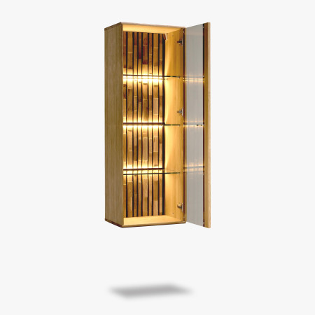 Závěsná skříňka ze dřeva dub se skleněnými dvířky