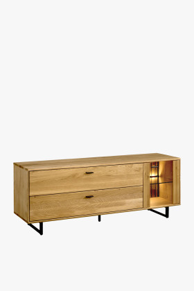 Moderní tv komoda dřevo dub, na černých kovových nohách