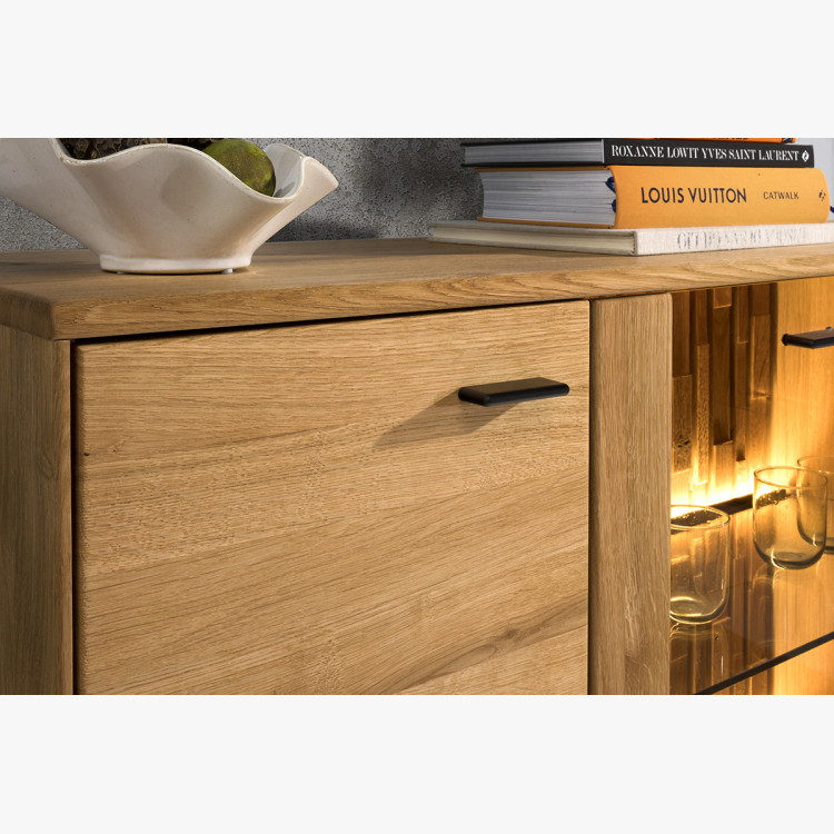 Moderní tv komoda dřevo dub, na černých kovových nohách