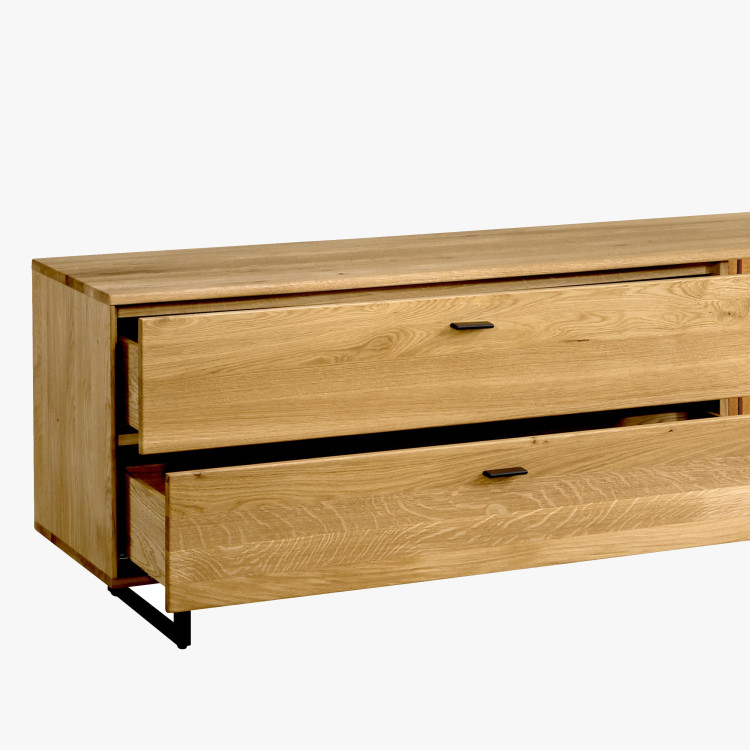 Moderní tv komoda dřevo dub, na černých kovových nohách
