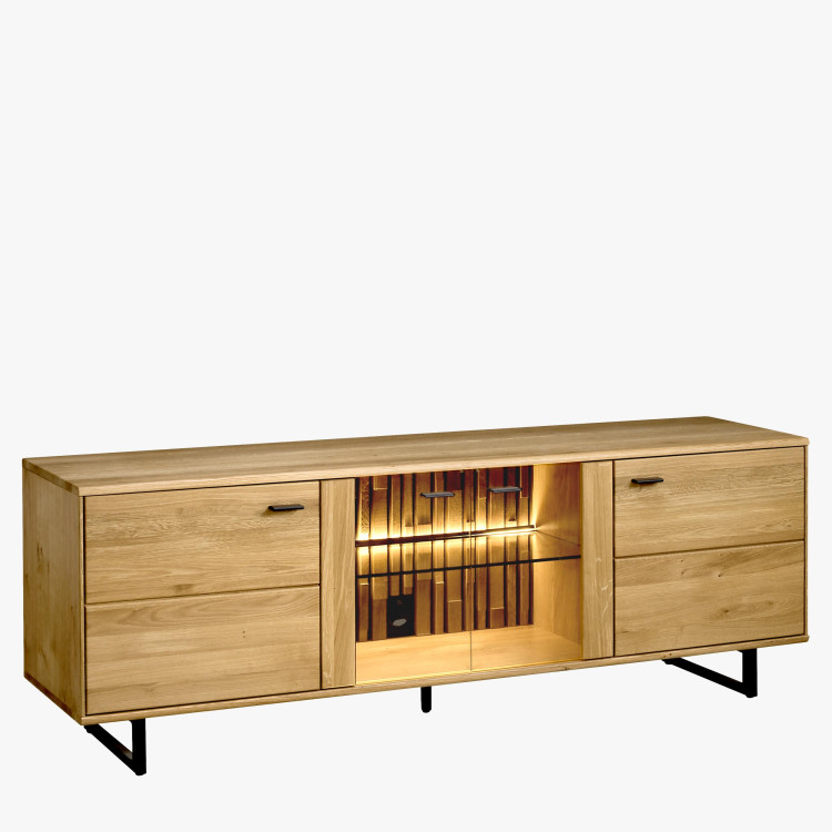 Dlouhá tv komoda dřevo dub, na černých kovových nohách