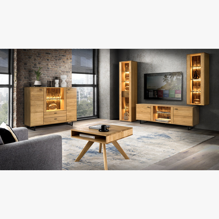 Dlouhá tv komoda dřevo dub, na černých kovových nohách