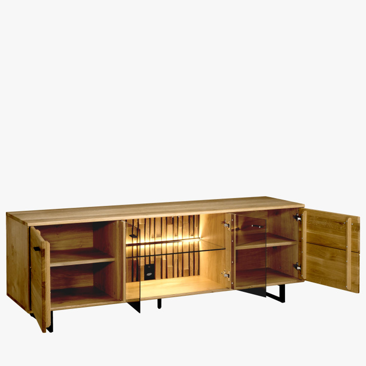 Dlouhá tv komoda dřevo dub, na černých kovových nohách