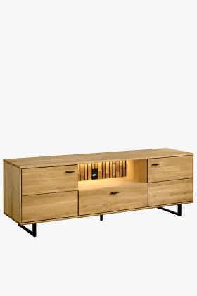 TV-Kommode Eichenholz mit schwarzen Metallbeinen, modern