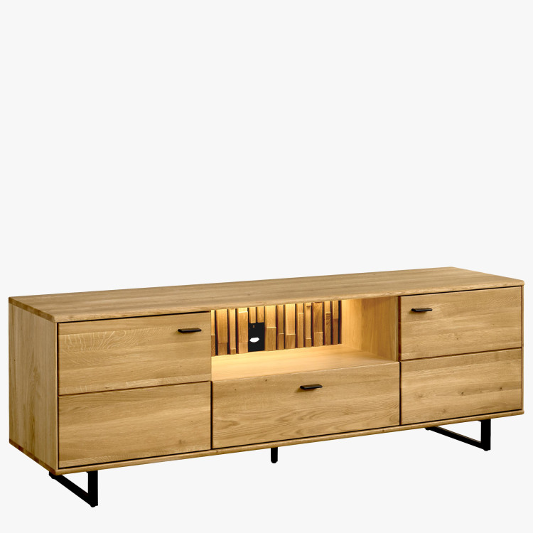Tv komoda dřevo dub, na černých kovových nohách