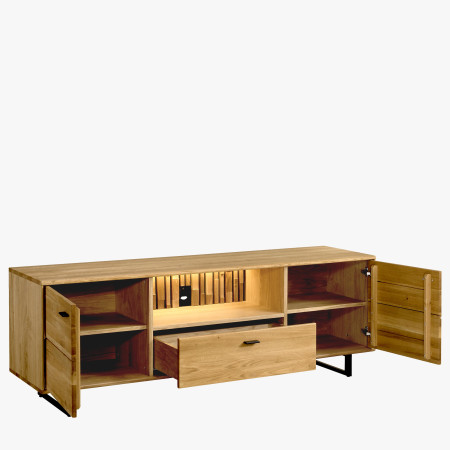 Tv komoda dřevo dub, na černých kovových nohách