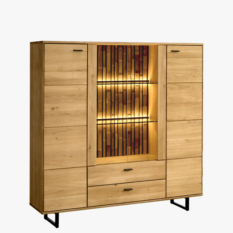 Dubový příborník s dvířky a šuplíky na kovových nohách