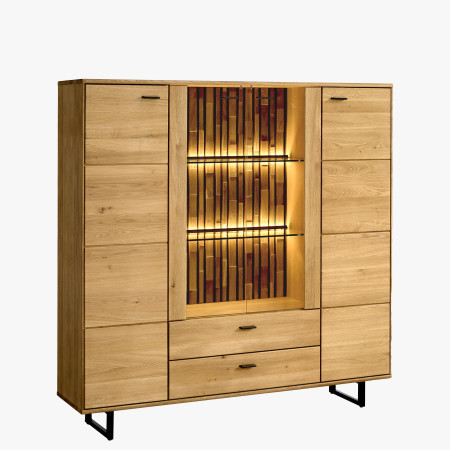 Dubový příborník s dvířky a šuplíky na kovových nohách