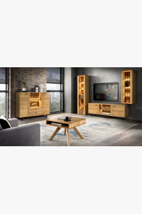 Dubový příborník s dvířky a šuplíky na kovových nohách 2