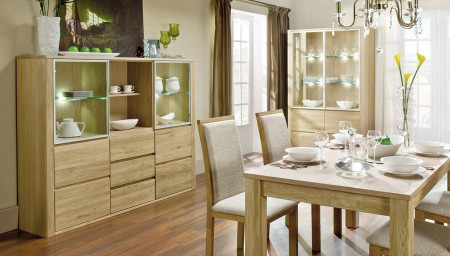 Moderní dubová vitrina, Nice 04 dub bianco