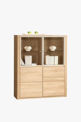 Massive Eichen-Glasvitrine mit Soft-Stop-Mechanismus natur