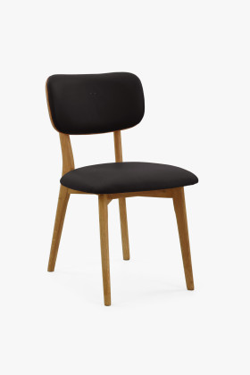 Massiver Eichen Ledersessel Schwarz mit Naturöl Finish