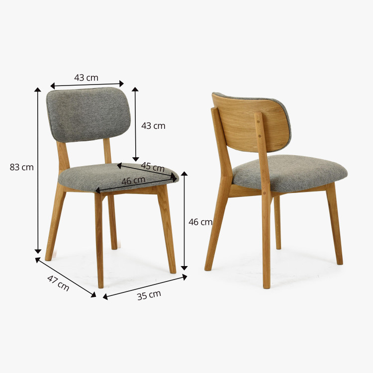 Dubová čaluněná židle - barva šedá