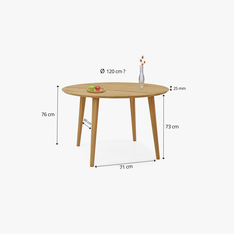 Dubový kulatý stůl o průměru 120 cm