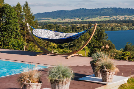 Hamak LUX s dřevěnou konstrukcí , barva modrá