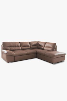 Eckledercouch ausziehbar William echtes Leder braun