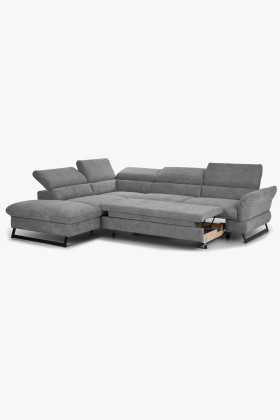 Ecksofa mit Schlaffunktion Stoff grau Metallfüße modern