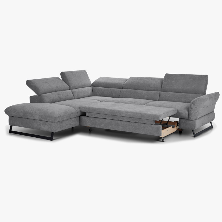 Rohová sedačka s rozkladem, látkova Haiti roh v levo šedá