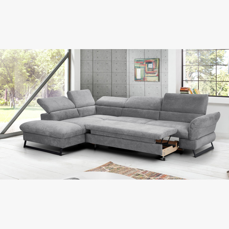 Rohová sedačka s rozkladem, látkova Haiti roh v levo šedá
