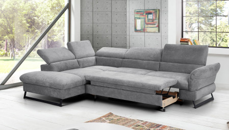 Rohová sedačka s rozkladem, látkova Haiti roh v levo šedá