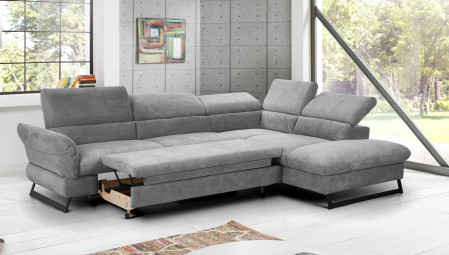 Rohová sedačka s rozkladem, látkova Haiti roh v pravo šedá