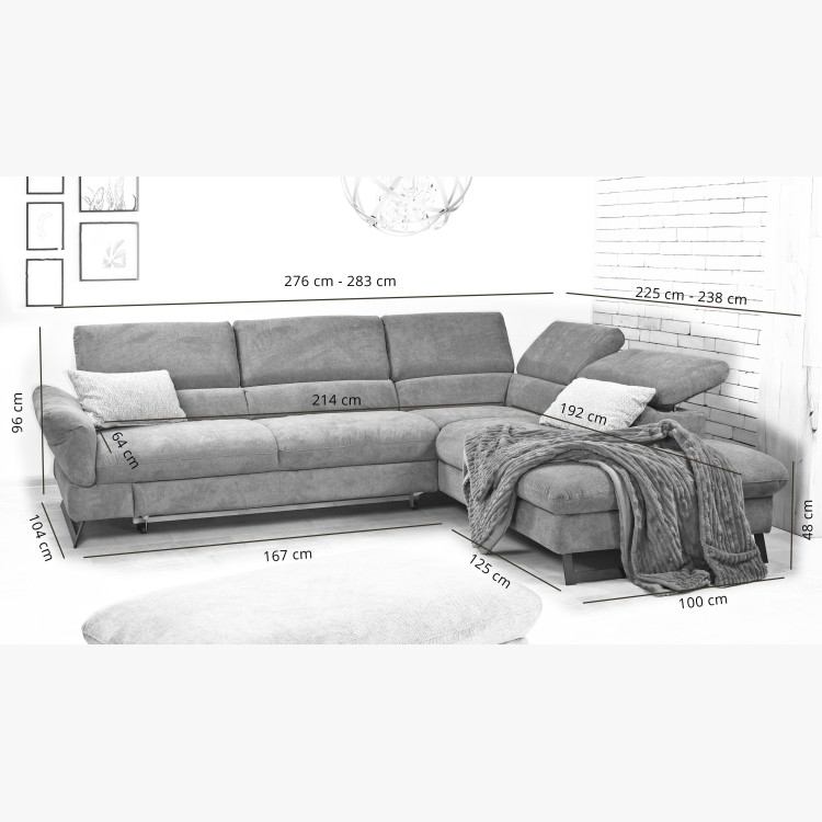 Rohová sedačka s rozkladem, látkova Haiti roh v pravo šedá